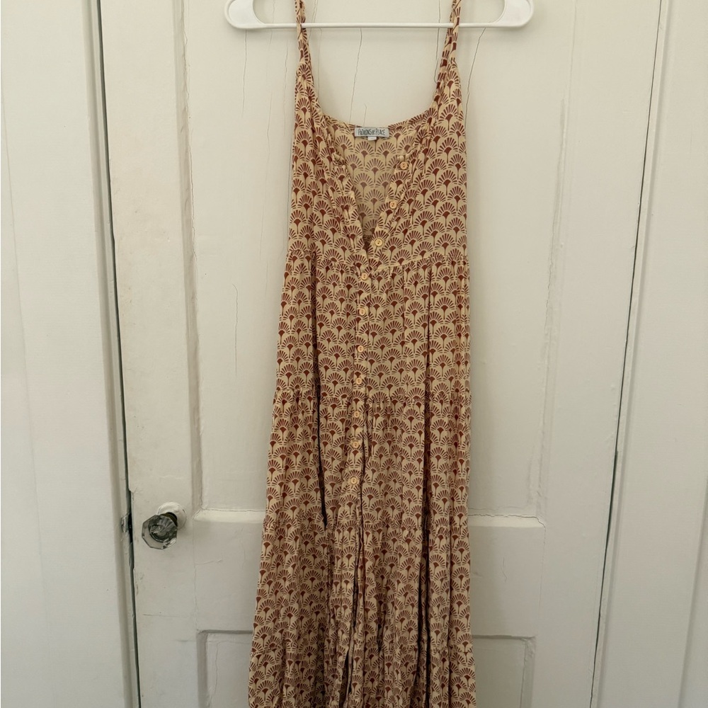 Patrons of Peace Beige and Red Patterned Maxi Dress